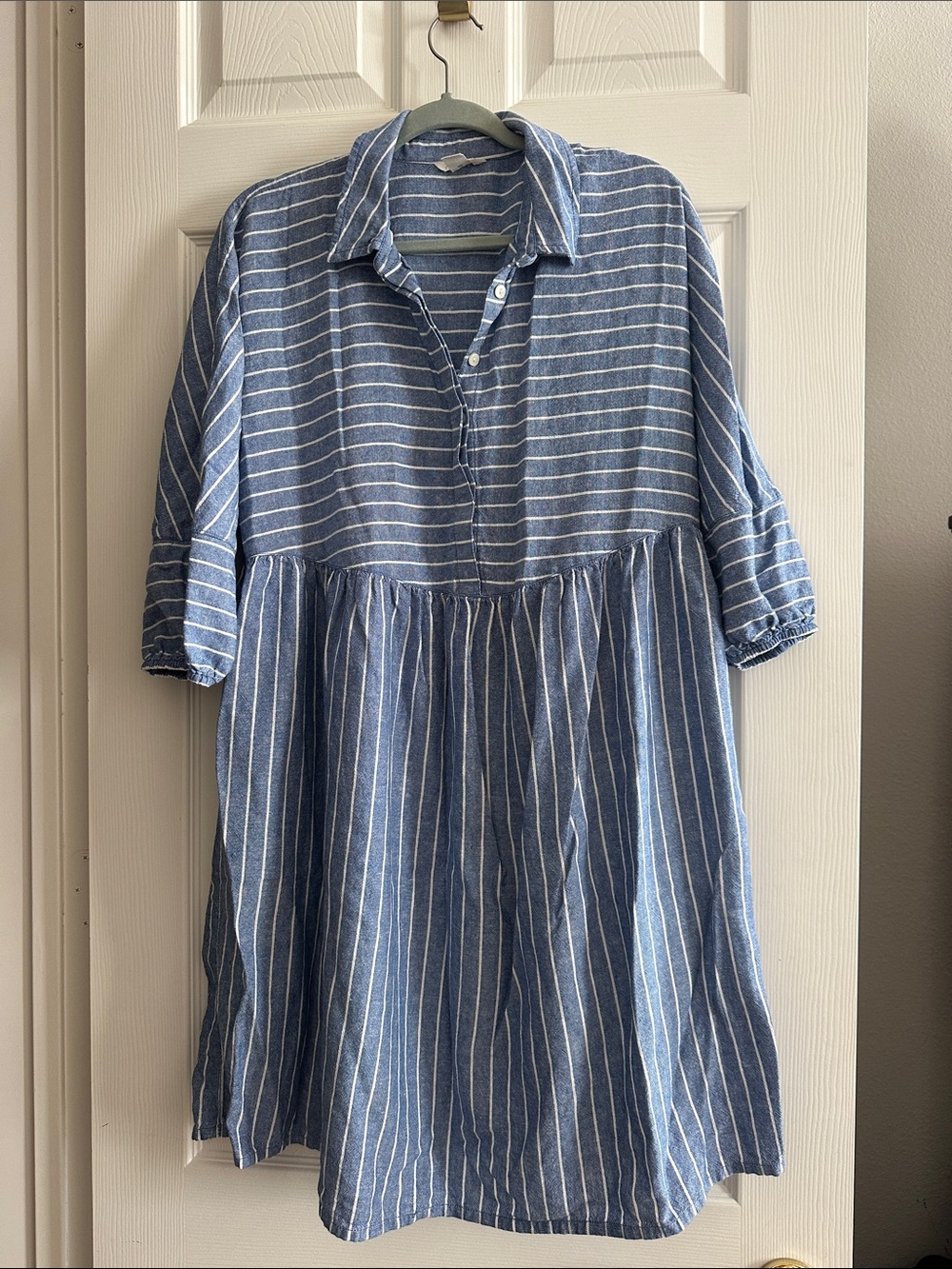 Caslon Blue Striped Shirt Dress. Medium (fits like Large.) EUC.